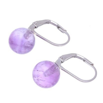 Pure Violet Purple Amethyst and Sterling Silver Earrings from Thailand