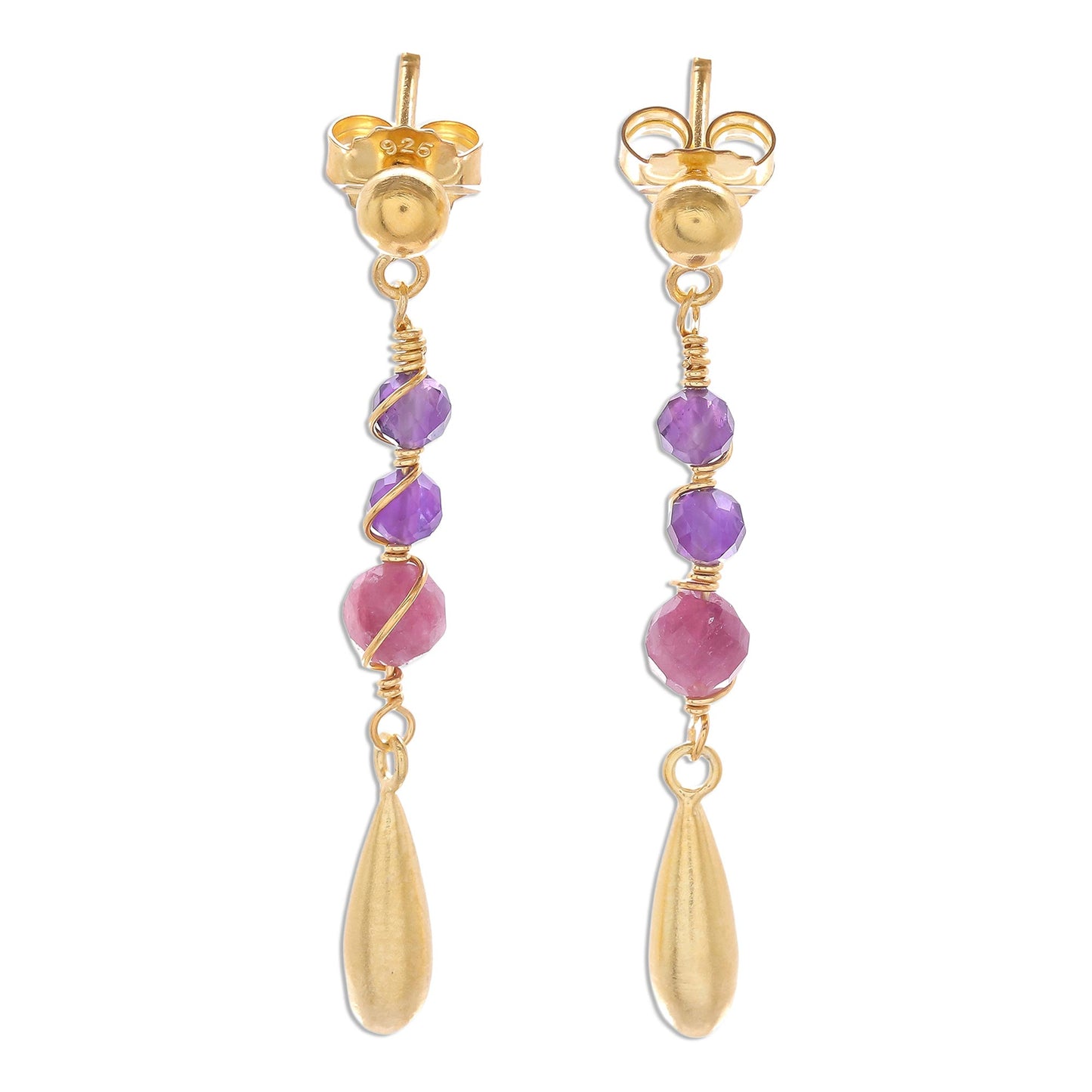 Aria Gold Plated Tourmaline and Amethyst Dangle Earrings