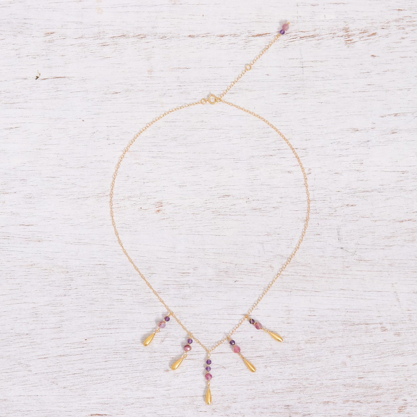 Aria Tourmaline and Amethyst Pendant Waterfall Necklace