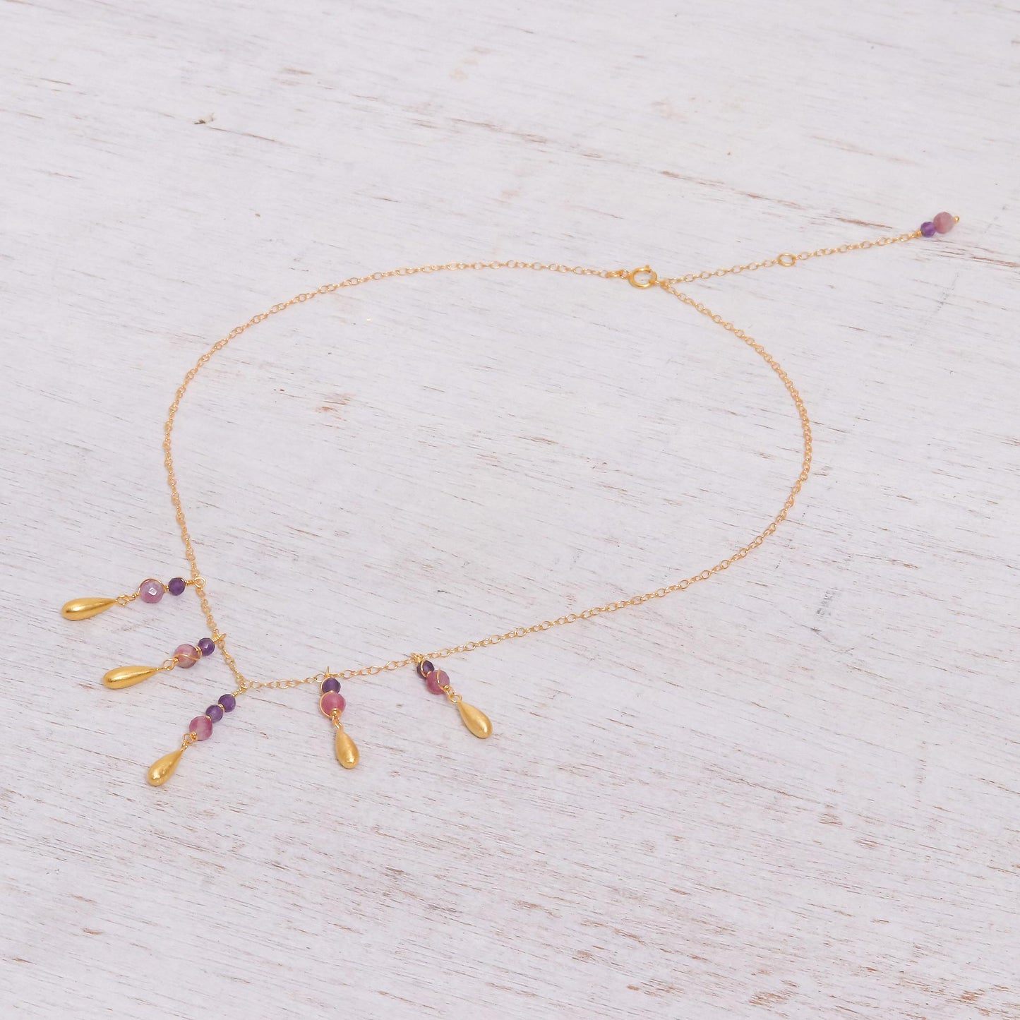 Aria Tourmaline and Amethyst Pendant Waterfall Necklace