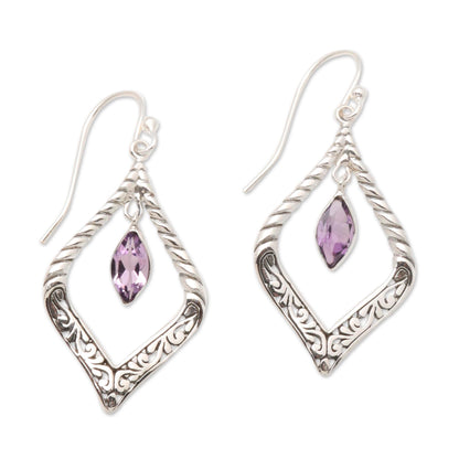 Island Queen Sterling Silver and Amethyst Fair Trade Balinese Earrings