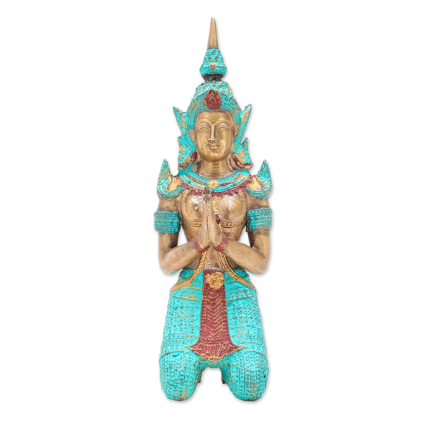 Woman Angel Greeting Thai Brass Sculpture of a Woman Buddhist Angel