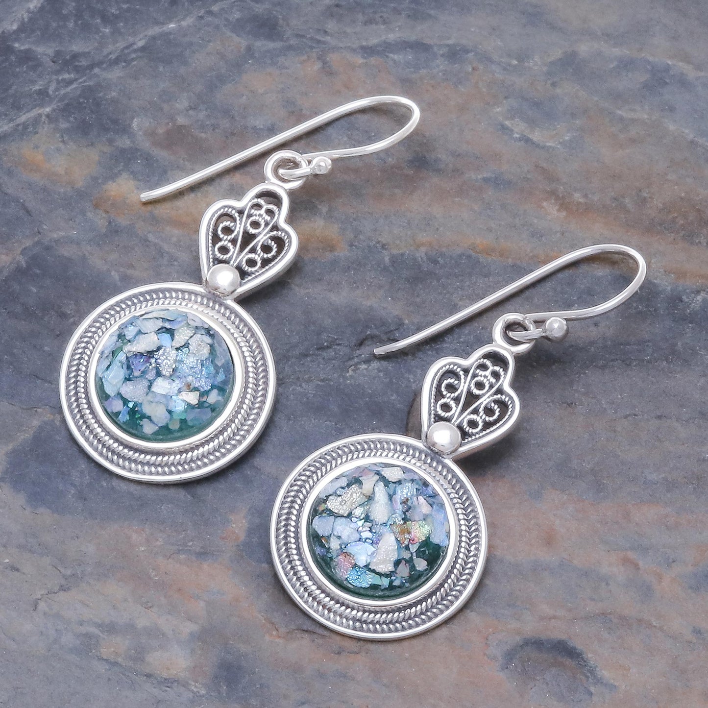 Mesmerizing Color Handcrafted Thai Sterling Silver and Roman Glass Earrings