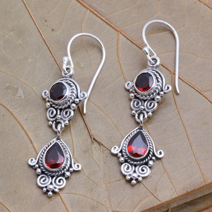 Traditional Ways Hand Crafted Garnet Dangle Earrings