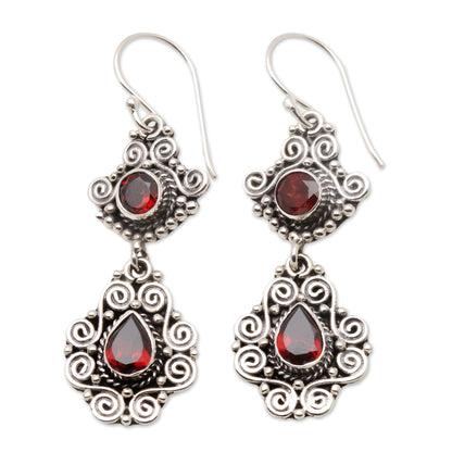 Garden Charm Sterling Silver and Garnet Dangle Earrings