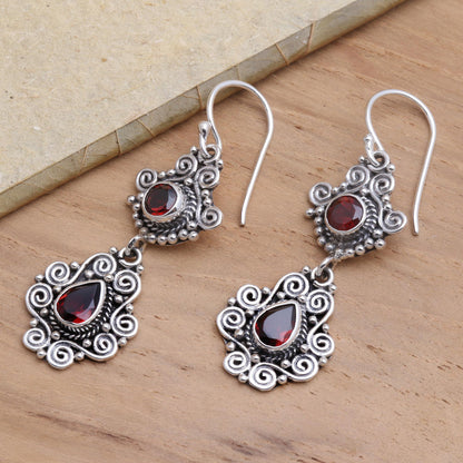 Garden Charm Sterling Silver and Garnet Dangle Earrings