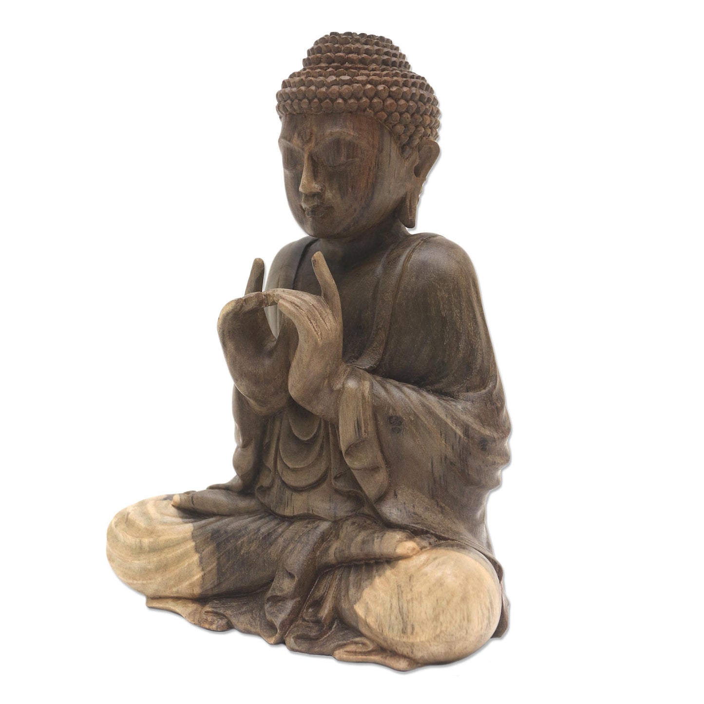 Perfect Enlightenment Hand Carved Buddha Hibiscus Wood Sculpture