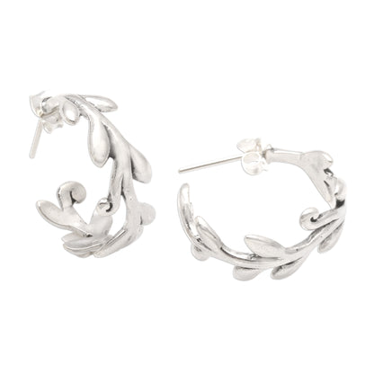 Rice Garland Sterling Silver Rice Stalk Half-Hoop Earrings