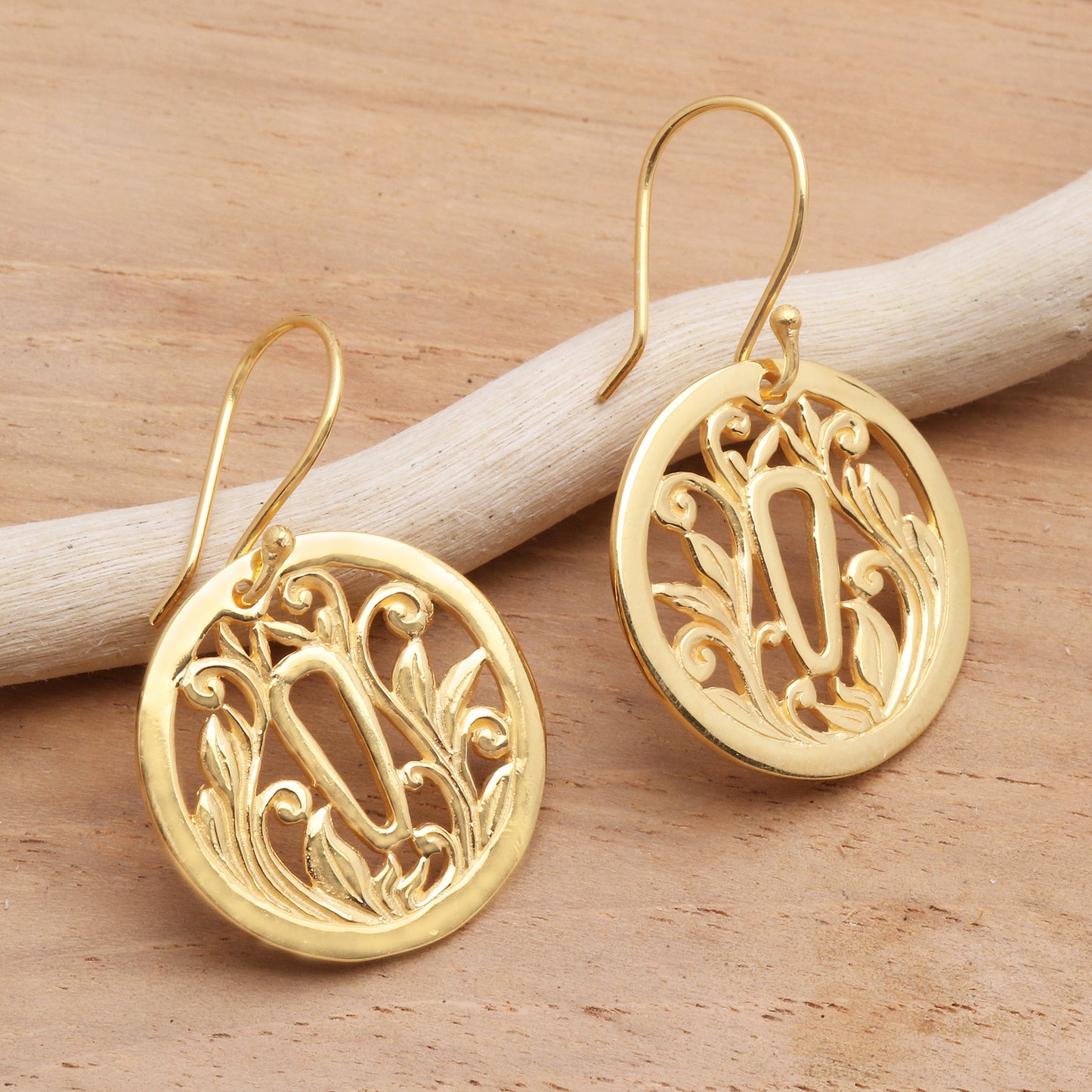 Tsuba Protection Gold Plated Japanese Inspired Dangle Earrings