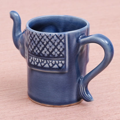 Elephant Essence in Indigo Blue Celadon Ceramic Elephant Mug