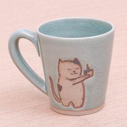 Just For You Adorable Celadon Ceramic Kitty Mug