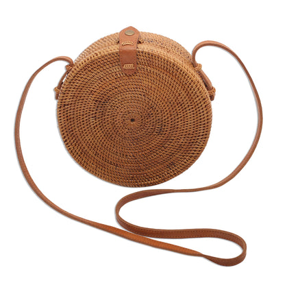 Happy Tradition Round Woven Bamboo and Ate Grass Shoulder Bag