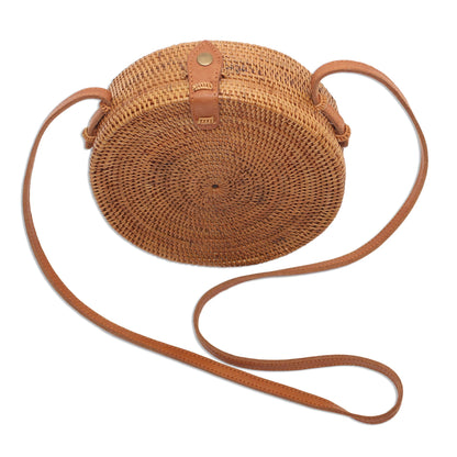 Happy Tradition Round Woven Bamboo and Ate Grass Shoulder Bag