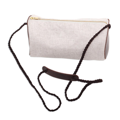 Java Barrel Barrel-Shaped Cotton and Leather Shoulder Bag