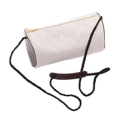 Java Barrel Barrel-Shaped Cotton and Leather Shoulder Bag