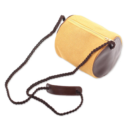 Java Barrel Small Javanese Cotton and Leather Sling Bag