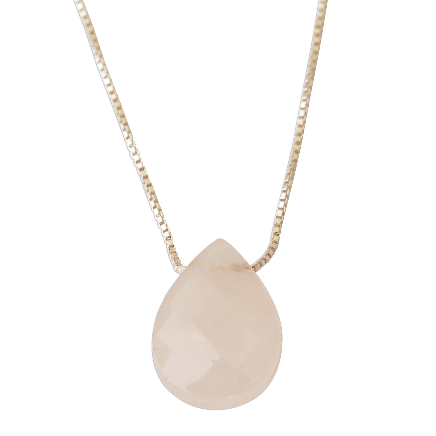 Love Drop Contemporary Brazilian Rose Quartz and Silver 16