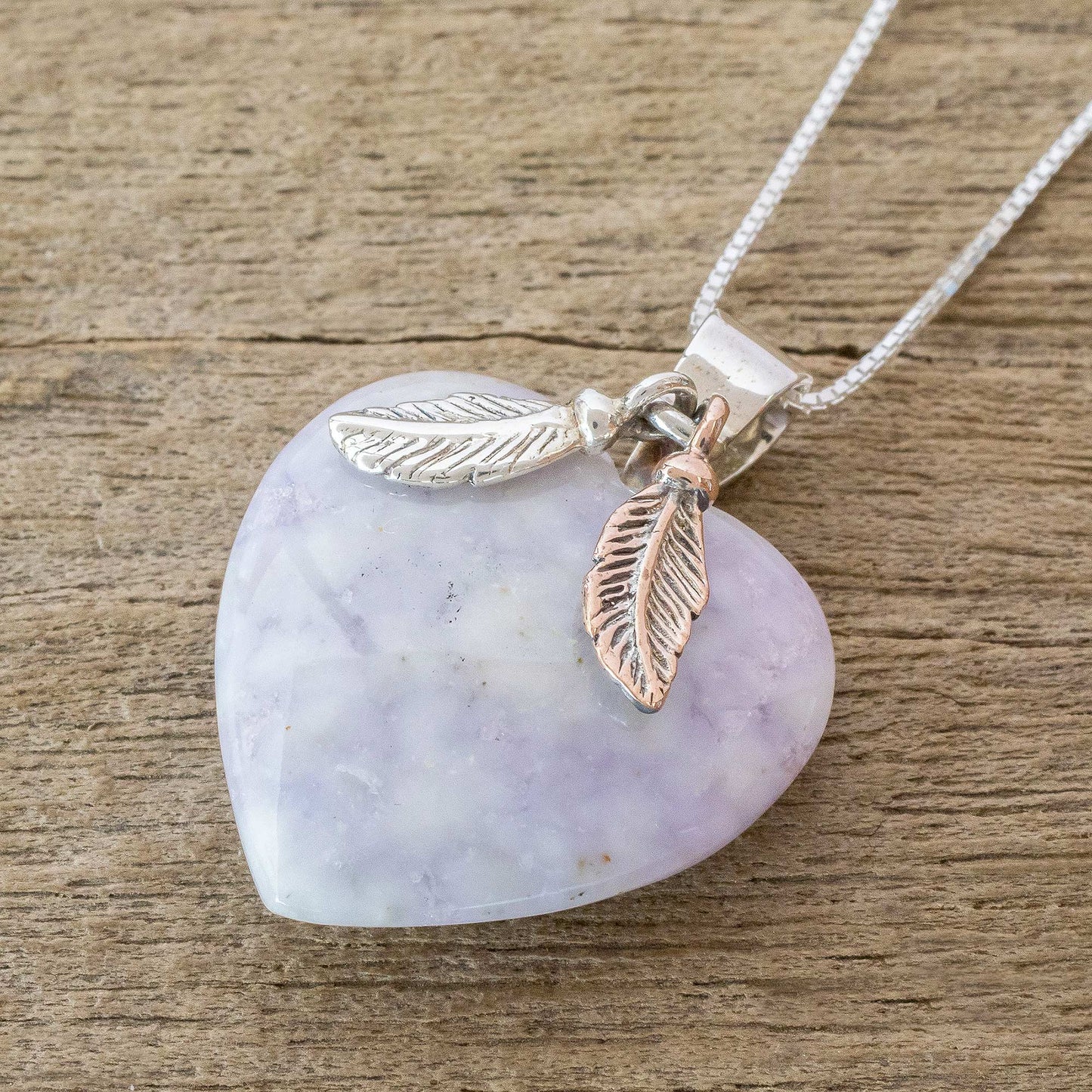 Lavender Heart Natural Lavender Jade and Sterling Silver Heart Necklace