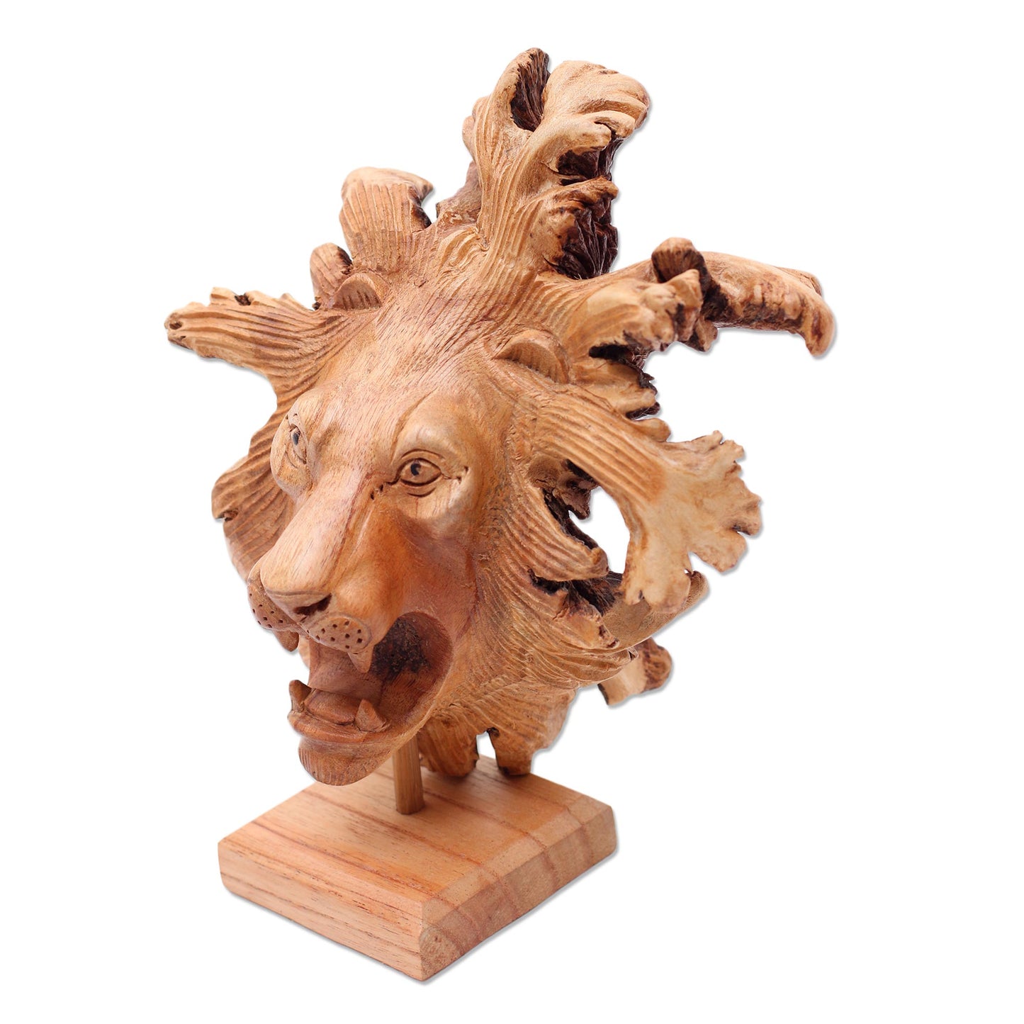 Emerging Lion Benalu Wood Lion Sculpture on Stand