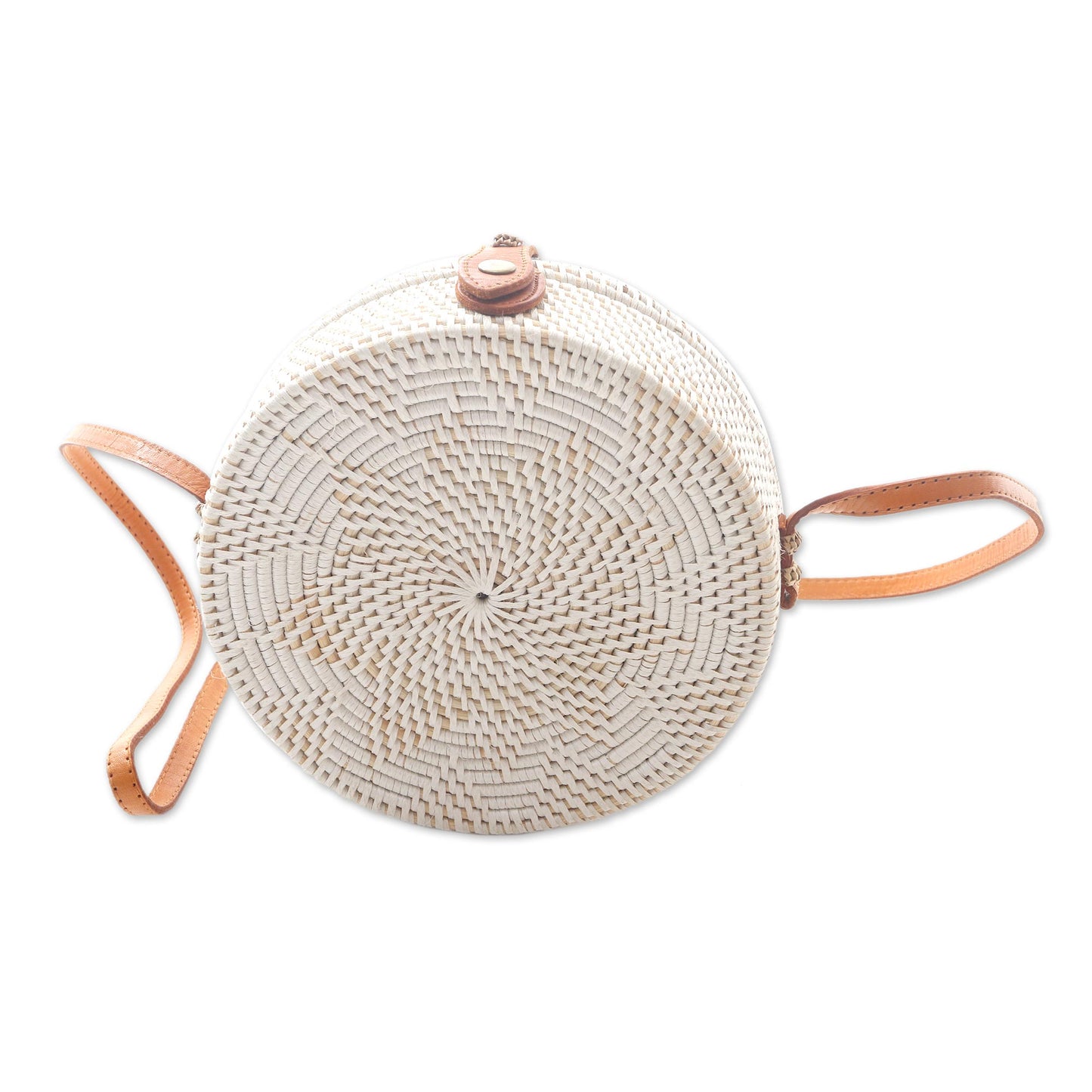 White Flower White Flower Pattern Round Woven Bamboo Shoulder Bag