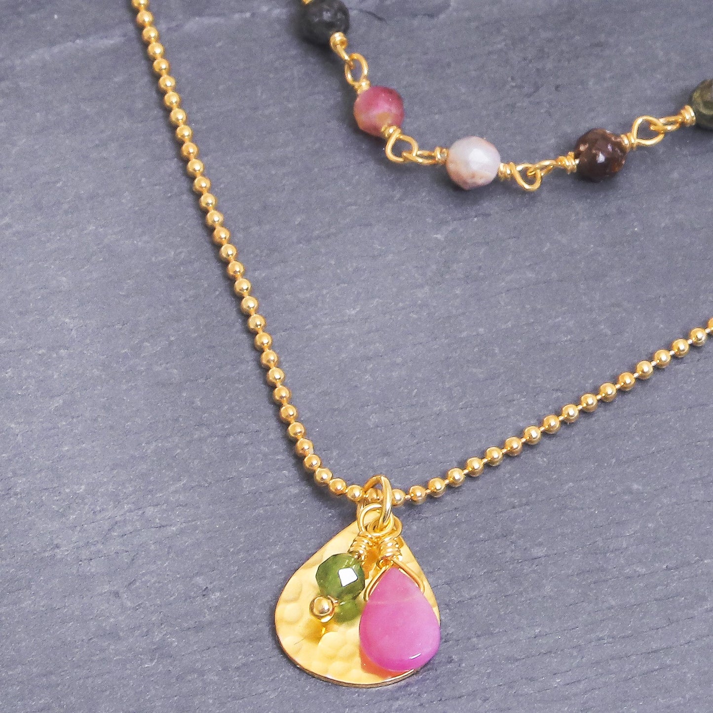 Color of Nature Gold Plated Tourmaline and Hematite Necklace