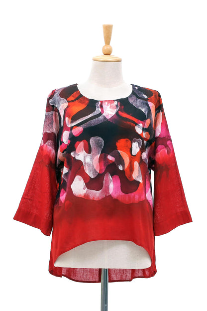 Lanna Melange in Red Red Batik Abstract Print Cotton Blouse