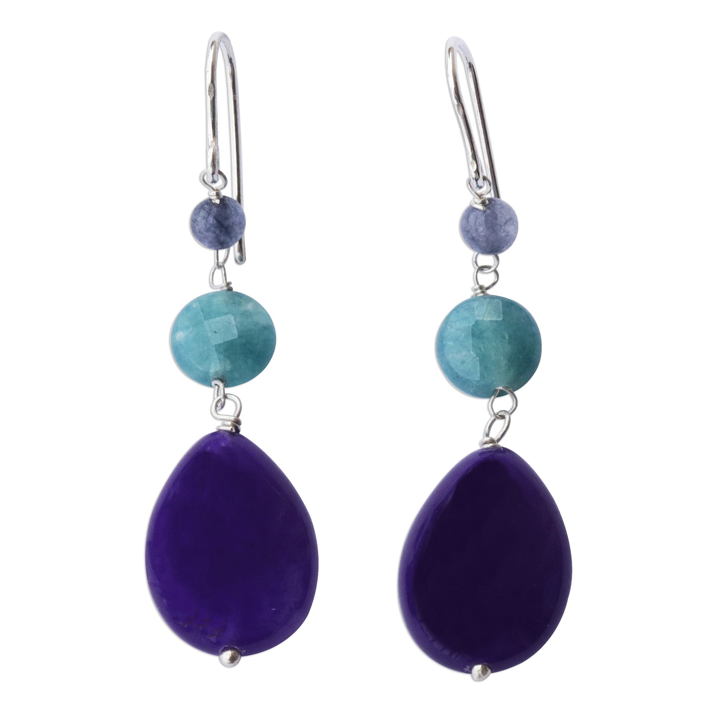 Springtime Colors Brazilian Purple Jade & Aqua Apatite Dangle Earrings