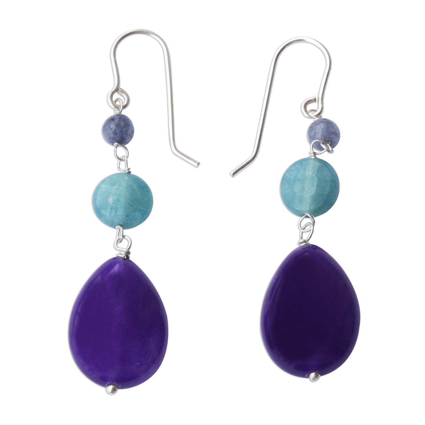 Springtime Colors Brazilian Purple Jade & Aqua Apatite Dangle Earrings