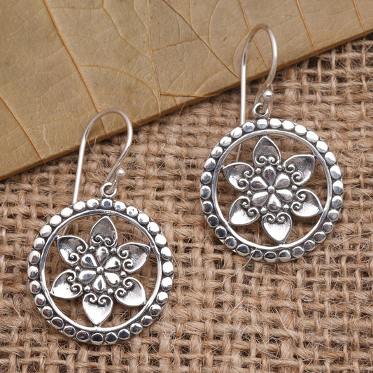 Flower Wheels Floral Sterling Silver Dangle Earrings