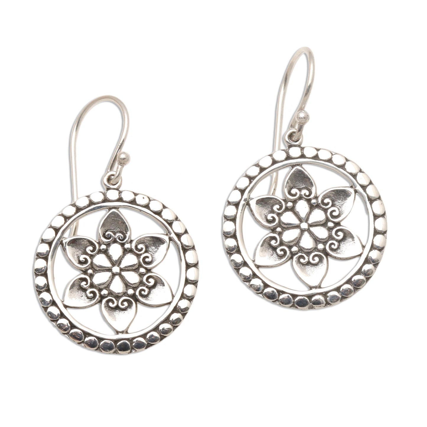 Flower Wheels Floral Sterling Silver Dangle Earrings