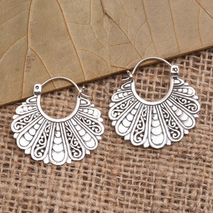 Sukawati Fans Fan-Shaped Sterling Silver Hoop Earrings