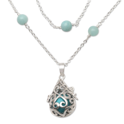 Blue Lace Angel Chime Silver Amazonite and Blue Enamel Harmony Ball Necklace