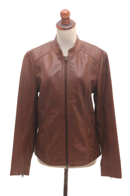 Stylish Elegance Moto Style Leather Jacket in Cinnamon