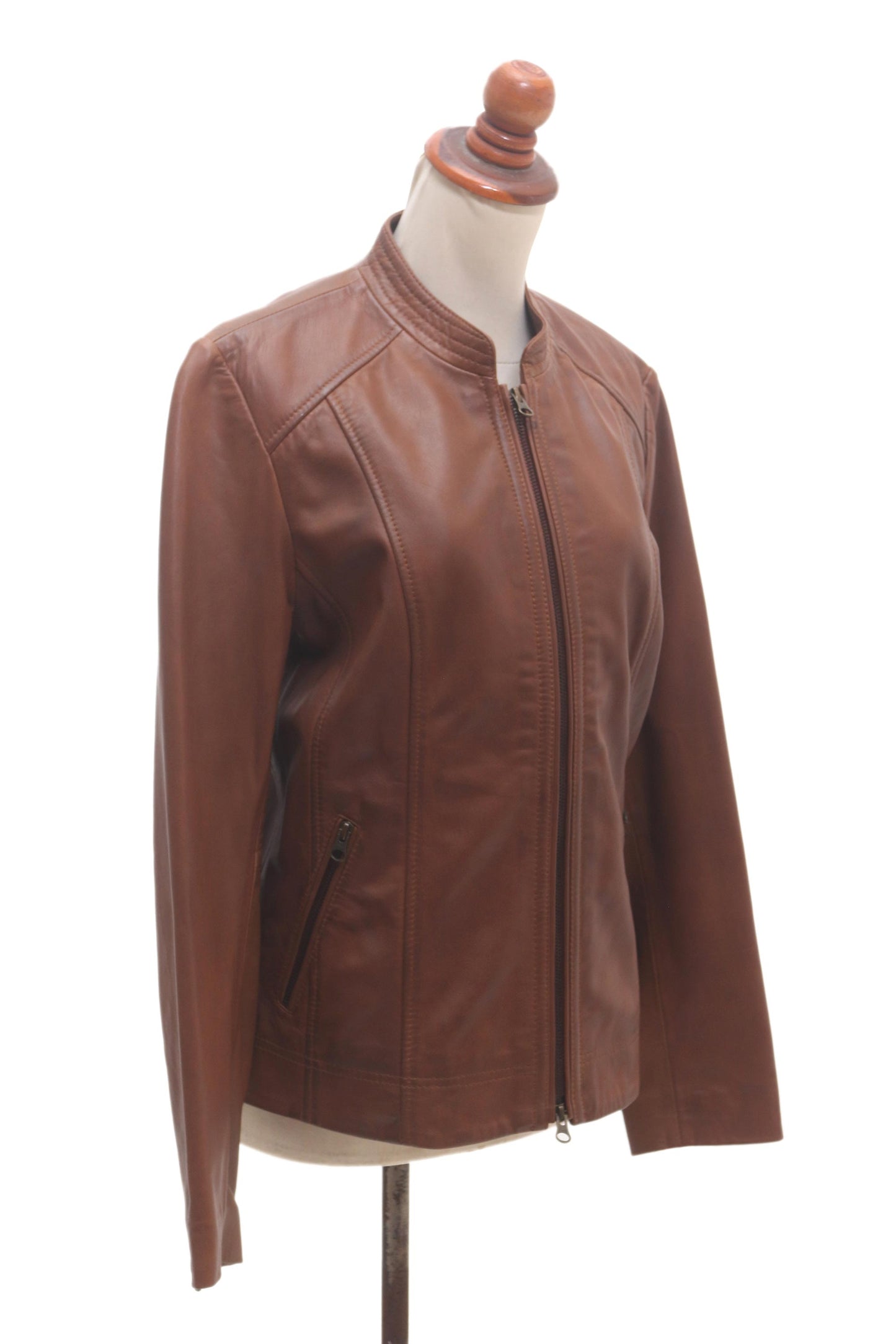 Stylish Elegance Moto Style Leather Jacket in Cinnamon
