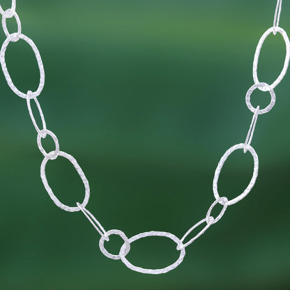 Lanna Links Extra Long 950 Silver Hammered Link Necklace