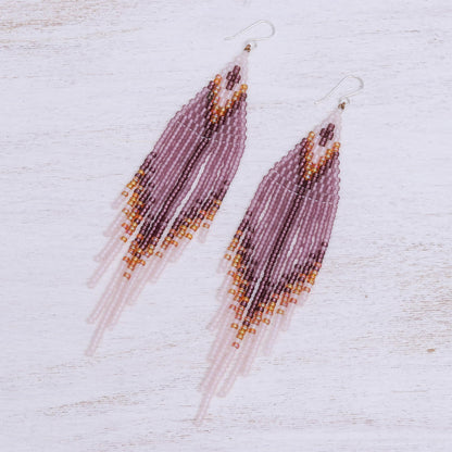 Lanna Arrow in Lilac Bohemian Style Long Beaded Waterfall Earrings