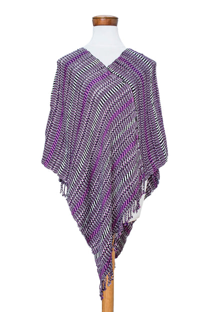 Amethyst Intrigue Guatemalan Handwoven Cotton Poncho in Pink and Purple