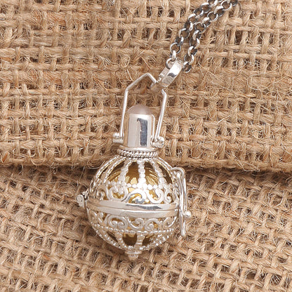 Protective Goddess Silver and Moonstone Harmony Ball Necklace with Brass