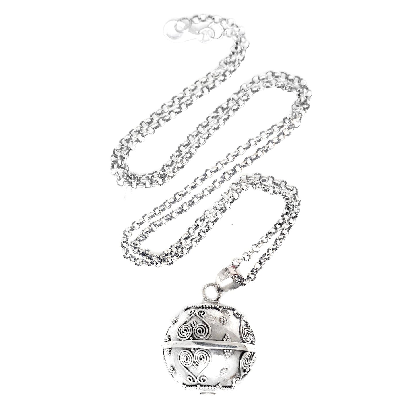 Forever Love Balinese Handcrafted Harmony Ball Heart Necklace in Silver
