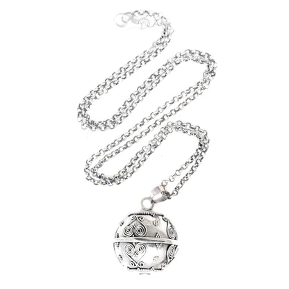 Forever Love Balinese Handcrafted Harmony Ball Heart Necklace in Silver