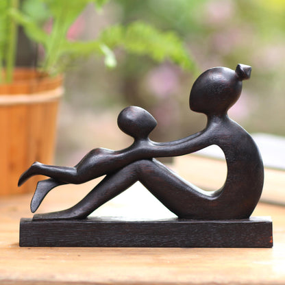 Shape of Love Suar Wood Mother and Child Sculpture