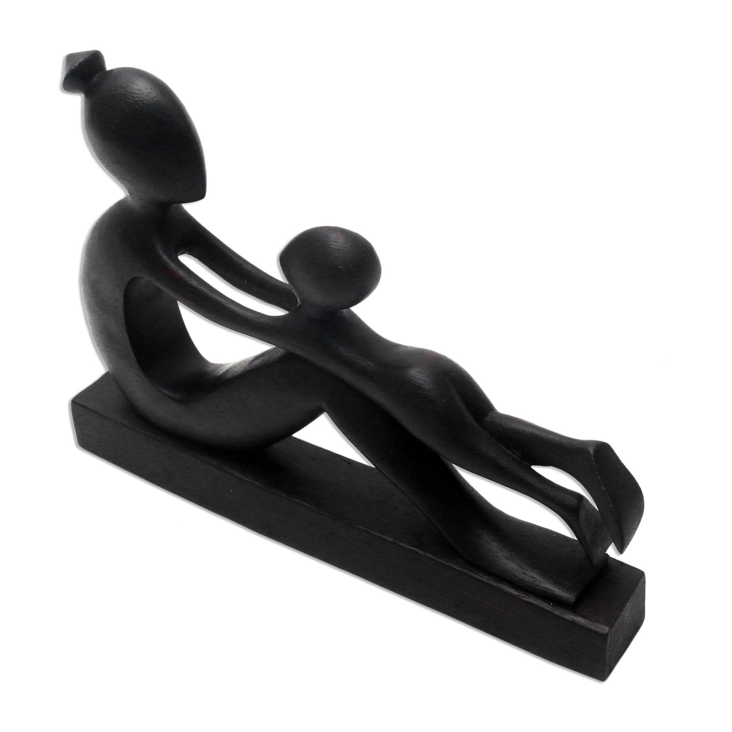 Shape of Love Suar Wood Mother and Child Sculpture