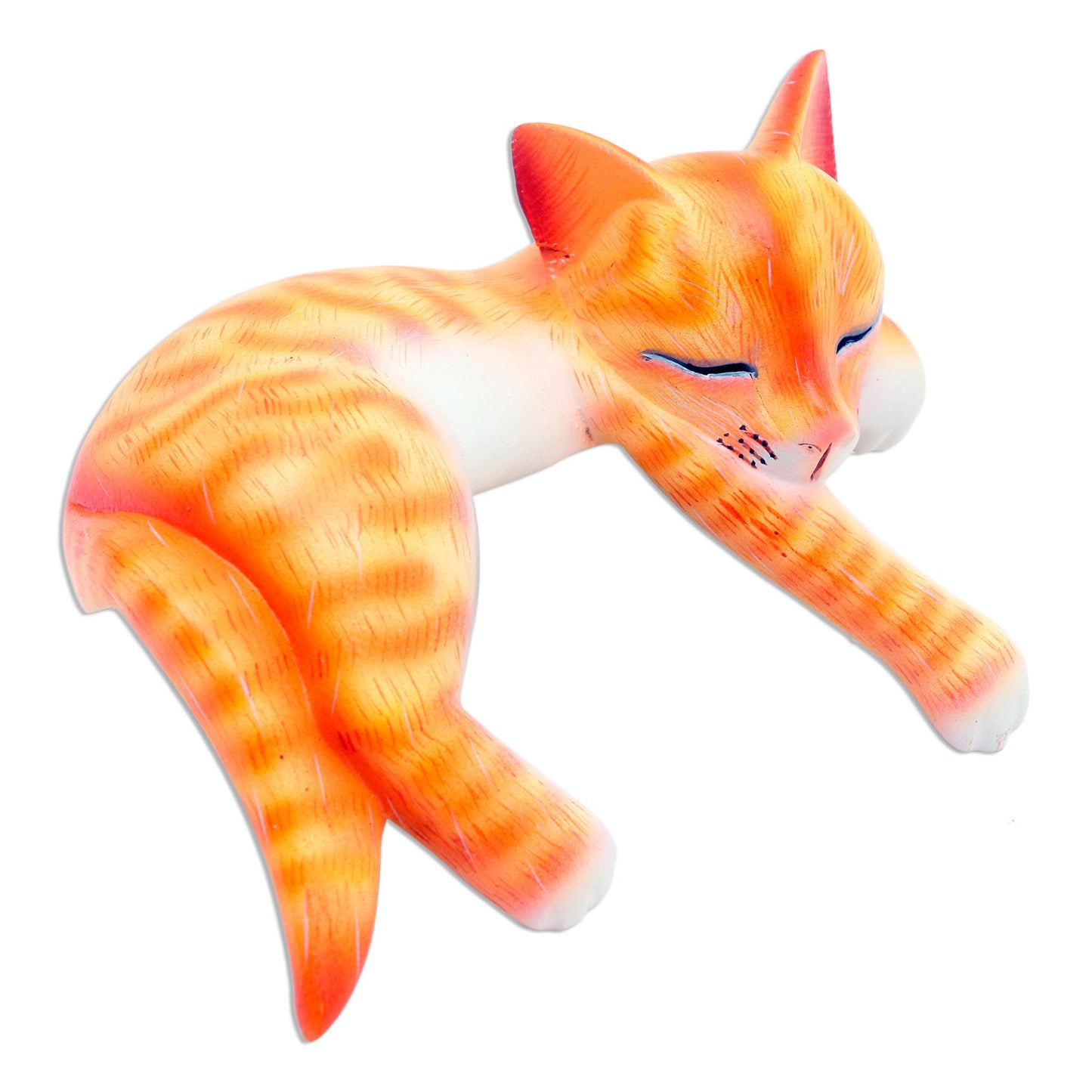 Napping Cat Wood Sleeping Cat Statuette Orange Tabby