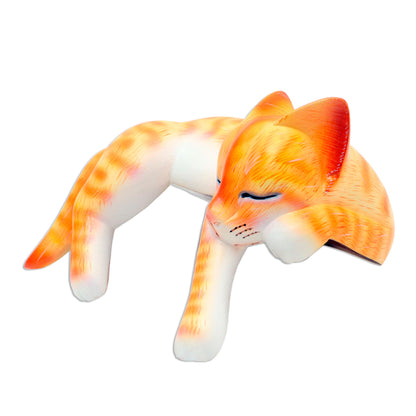 Napping Cat Wood Sleeping Cat Statuette Orange Tabby