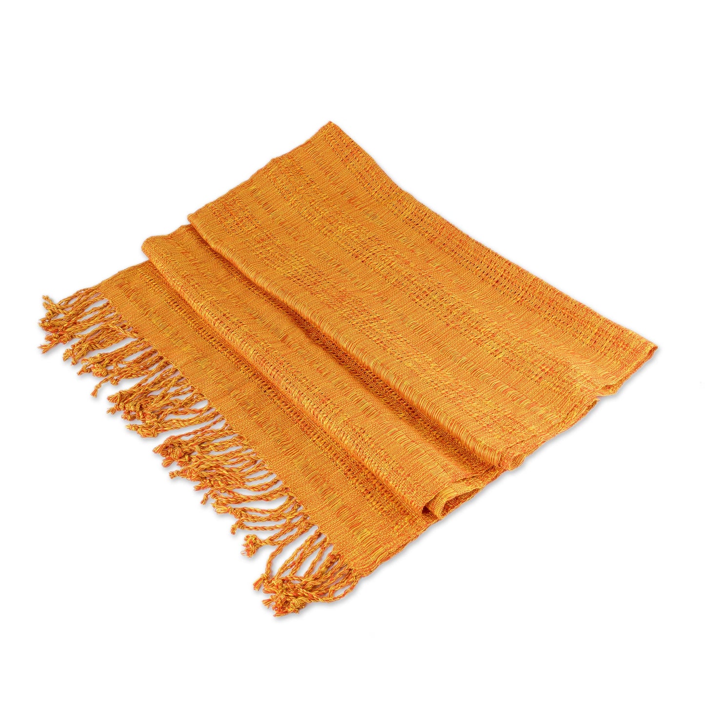 Textured Tangerine Guatemala Backstrap Handwoven Yellow-Orange Rayon Shawl