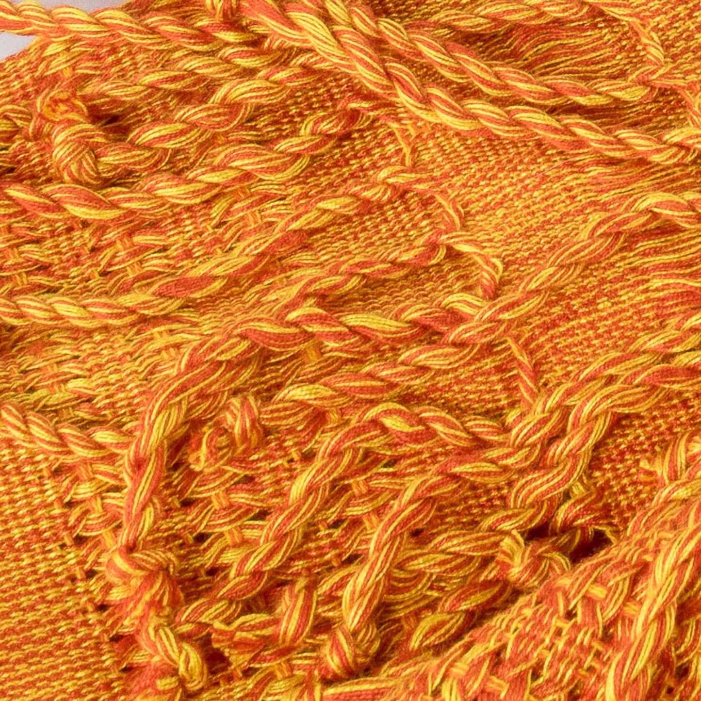 Textured Tangerine Guatemala Backstrap Handwoven Yellow-Orange Rayon Shawl