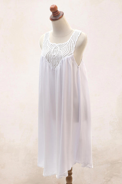 Drifting Clouds in White Hand Embroidered White Cotton Dress