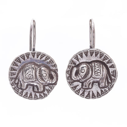 Elephant Sun Hill Tribe Style 950 Silver Elephant Drop Earrings