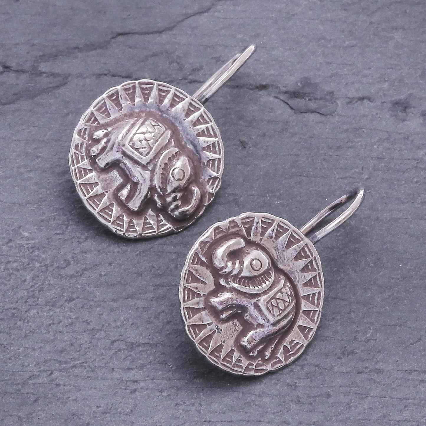 Elephant Sun Hill Tribe Style 950 Silver Elephant Drop Earrings