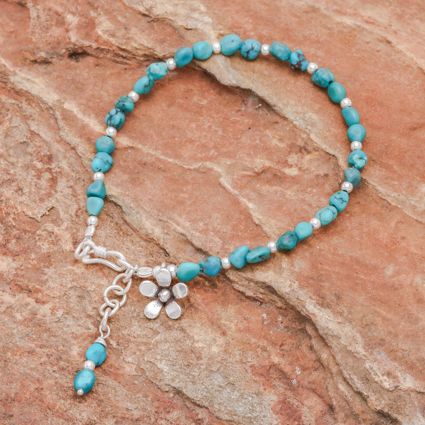 Sea Flower Sterling Silver and Reconstituted Turquoise Bracelet